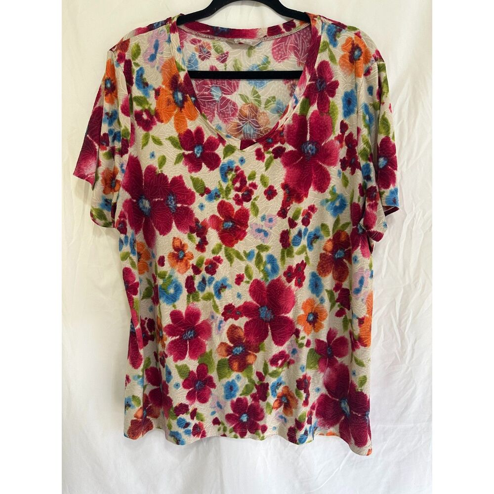 White Stag Women's Plus Size Stretchy V-Neck Short Sleeve Textured Tee Size 2X